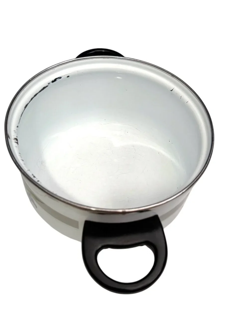 Vintage Floral Enamel Cooking Pot With Lid 2-Quart Black Handles White With Pink